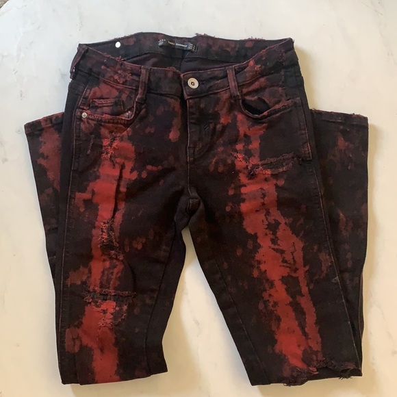 ZARA Red/Black Distressed Jeans - Picture 5 of 6